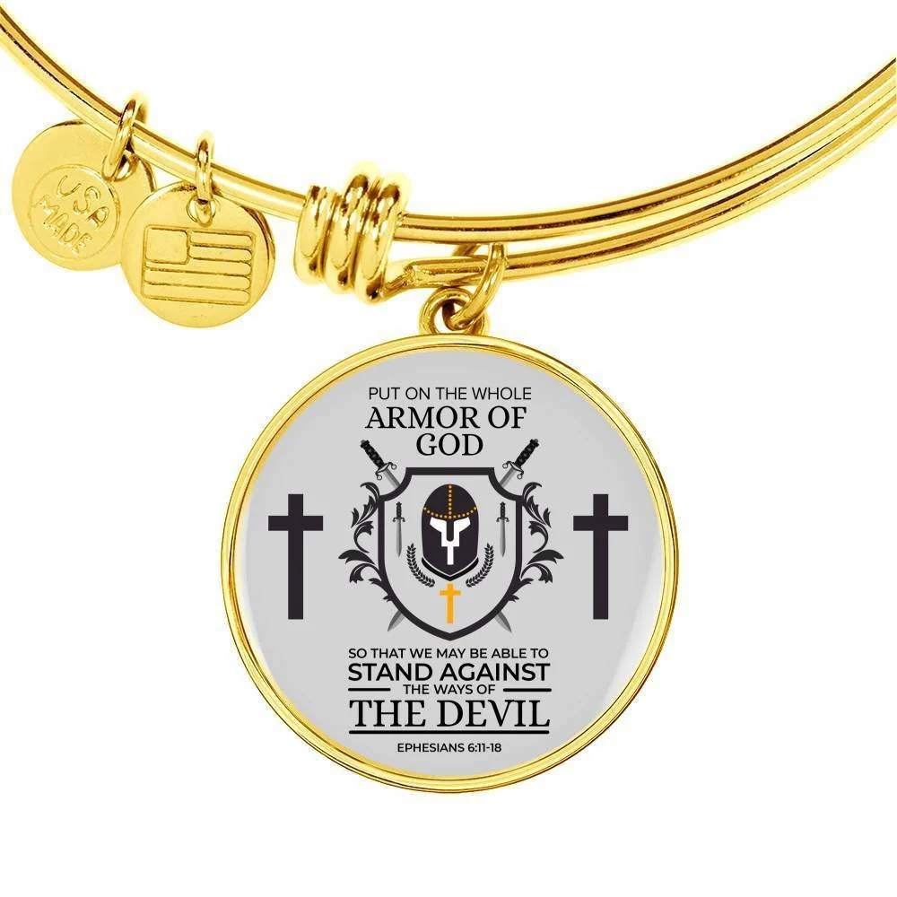 Whole Armor Of God Personalized Engraved Gold Circle Bangle Bracelet Custom